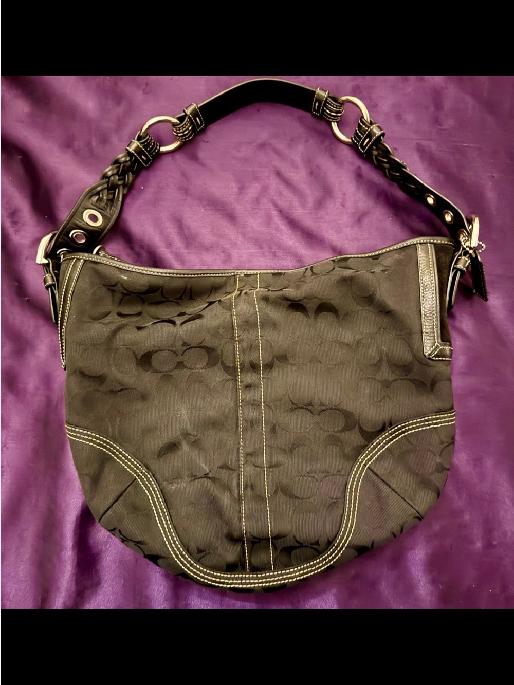 Vintage Coach Soho Signature Jacquard Hobo Bag Braided Strap Black Y2K